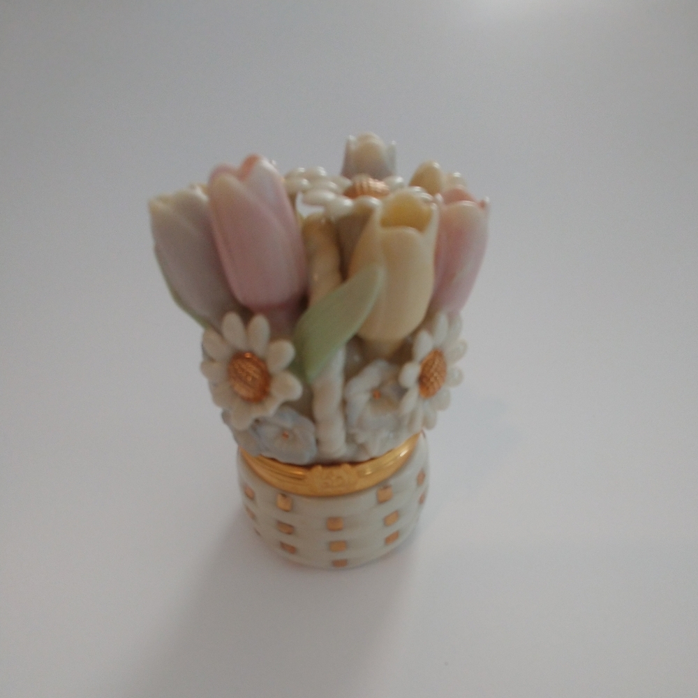 Floral Porcelain Trinket Box with Gold Accents And Charm By Lenox